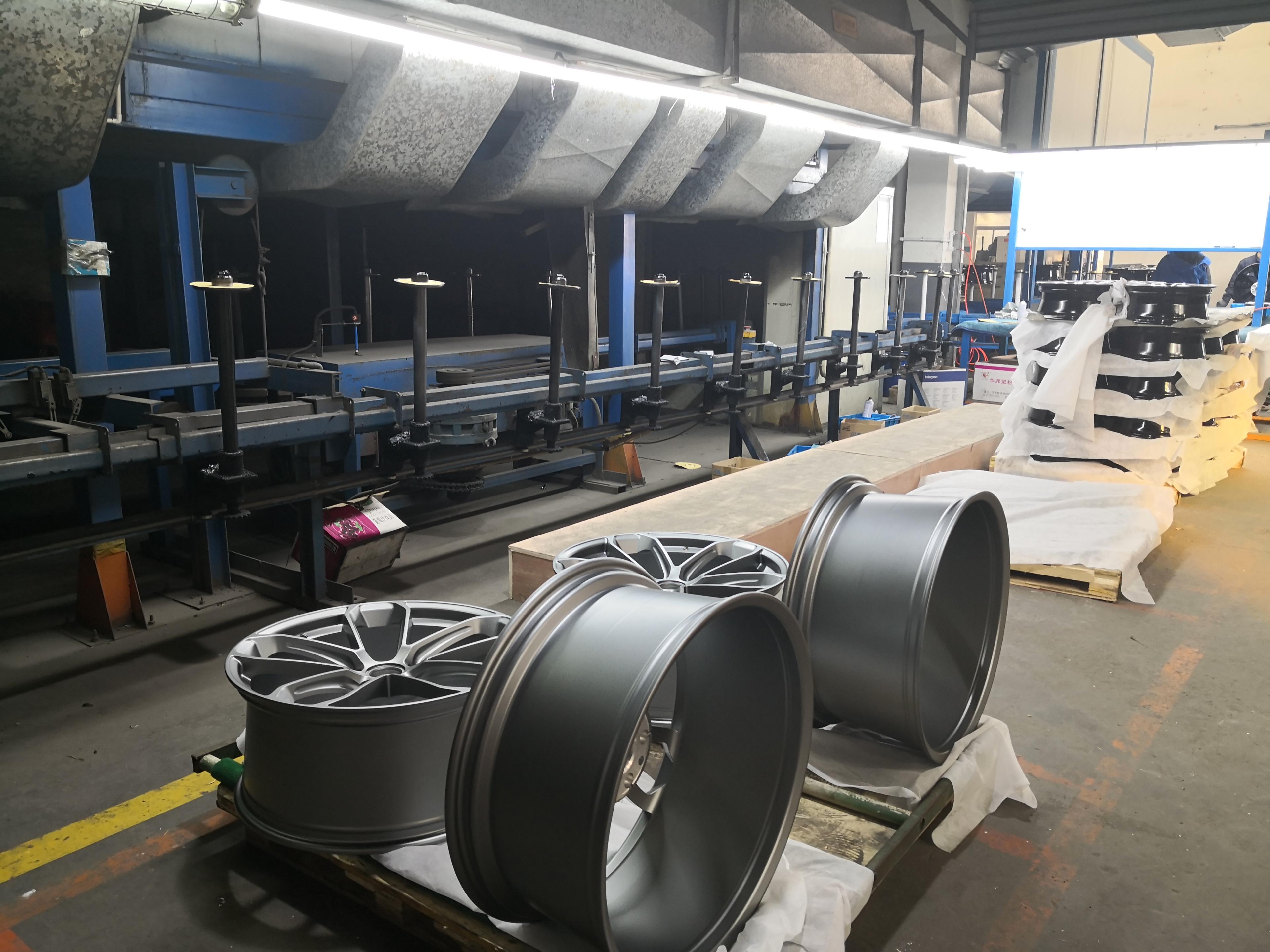 Wheels being produced on the manufacturing line